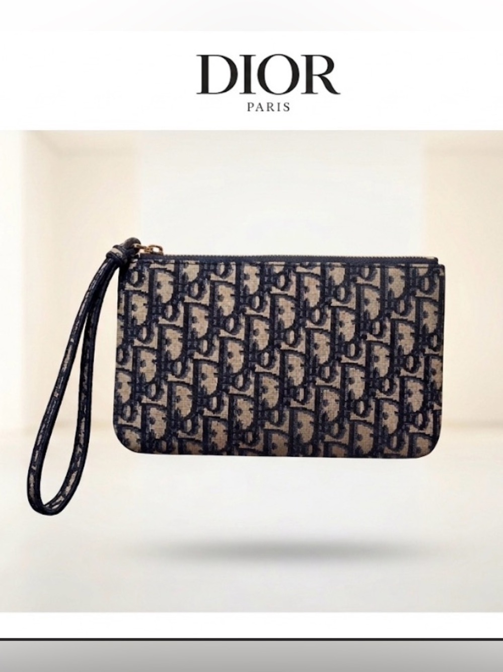 Dior Beige and Navy Monogram Wristlet Pouch